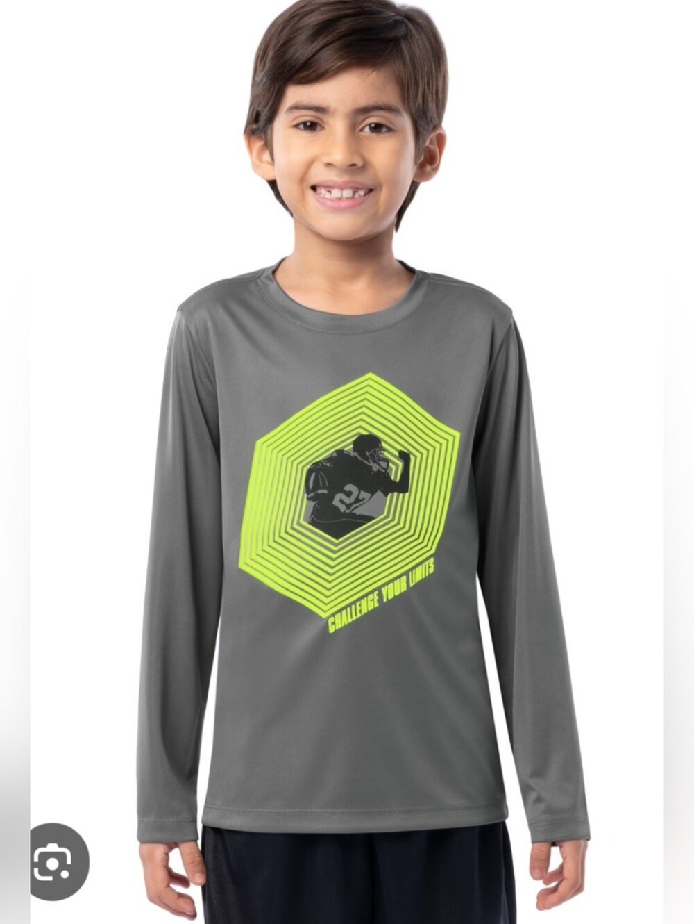 Athletic Works Gray Long Sleeve Tee w/ Neon Yellow Football Graphic - Sz M(8)